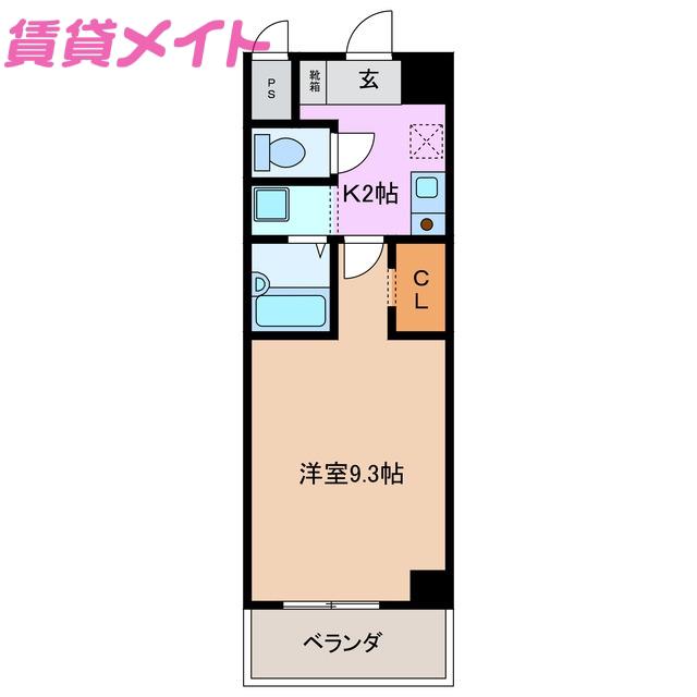 WILL DO 四日市白須賀(1K/9階)の間取り写真