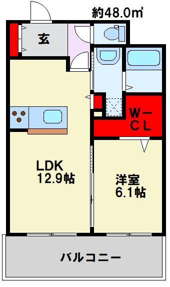 L-ウェル大浦(1LDK/4階)の間取り写真