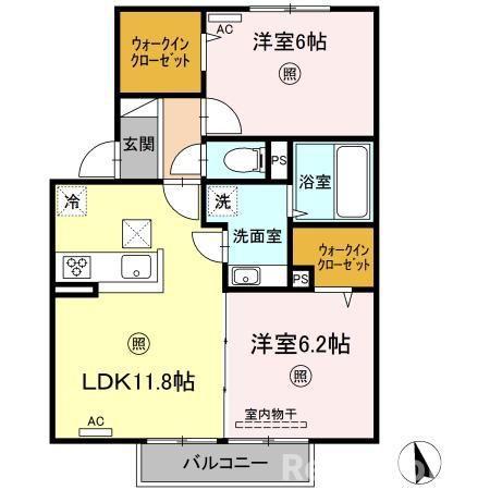 D-ROOM524沖代(2LDK/1階)の間取り写真