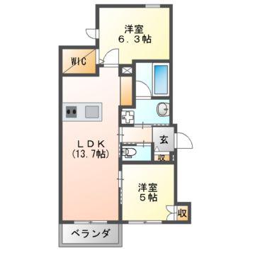 ヘーベルメゾン藤井寺(2LDK/1階)の間取り写真