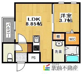 CHERIM花畑I(1LDK/2階)の間取り写真