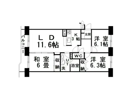 パシフィック共栄大通参番館(3LDK/2階)の間取り写真