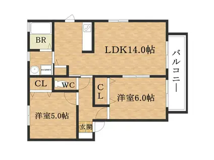 グリーンヴァレー三田B棟(2LDK/2階)の間取り写真