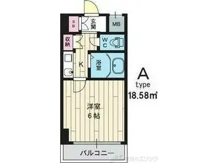 ラ・レジダンス・ド・江坂(1K/6階)の間取り写真