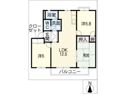 オランジュリ コジマ B棟(3LDK/1階)の間取り写真