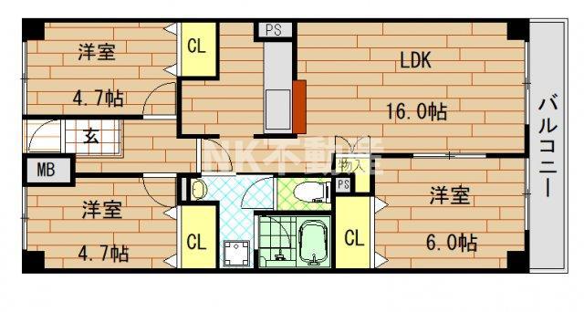 戴慶カーサグラシア(3LDK/9階)の間取り写真