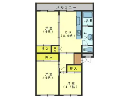 ヴィラナリー函館2号棟(3LDK/4階)の間取り写真