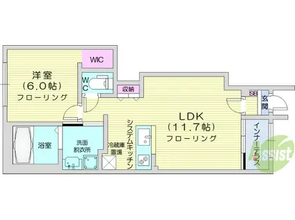 ユリシス(1LDK/1階)の間取り写真