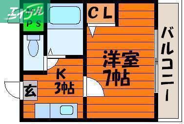 CASANUAGE(1K/3階)の間取り写真