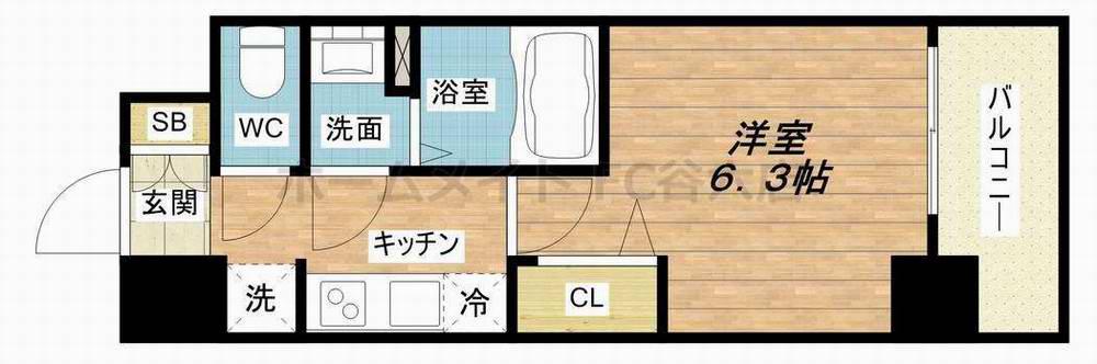 プレサンス大手前ピリオド(1K/3階)の間取り写真