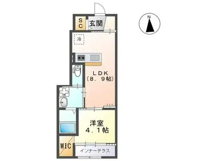 ラ・ティール(1LDK/1階)の間取り写真