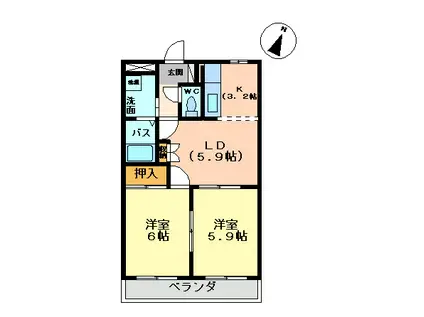 レジデンス・ウィロー I(2DK/2階)の間取り写真