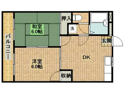 ナンブスカイハイム原(2DK/2階)の間取り写真