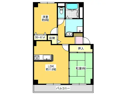 ボナール木太(2LDK/3階)の間取り写真