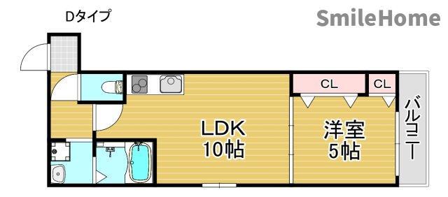 フジパレス住吉長居I番館(1LDK/2階)の間取り写真