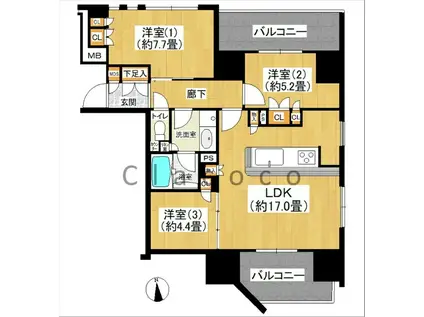 ブランシエラ宇都宮 悠久の杜(3LDK/12階)の間取り写真
