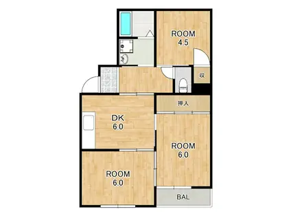 クッキィーD(3DK/1階)の間取り写真