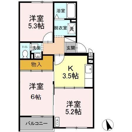 サンハイツ今枝(3K/3階)の間取り写真
