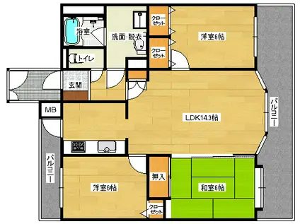 フローレンス緑井せせらぎ公園(3LDK/12階)の間取り写真