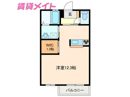 アールM.K A棟(ワンルーム/1階)の間取り写真