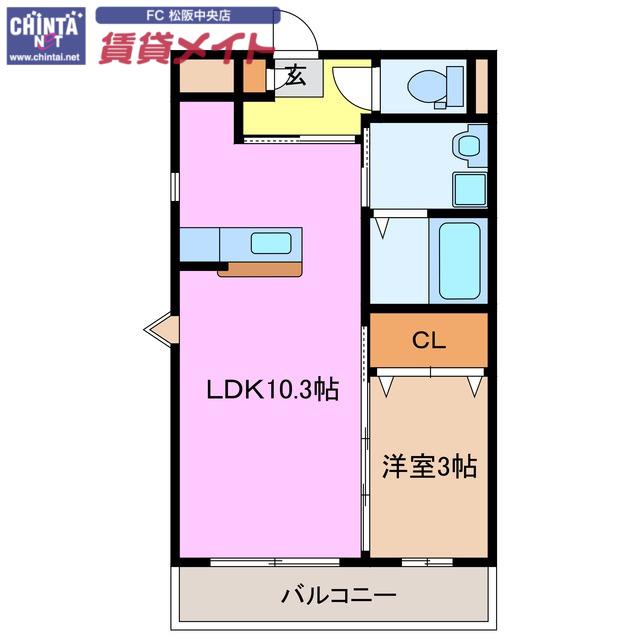 ヴィラージュ21(1LDK/3階)の間取り写真