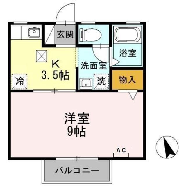 セジュール西添A(1K/1階)の間取り写真