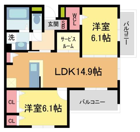 NIGAWA RESIDENCE(2SLDK/3階)の間取り写真
