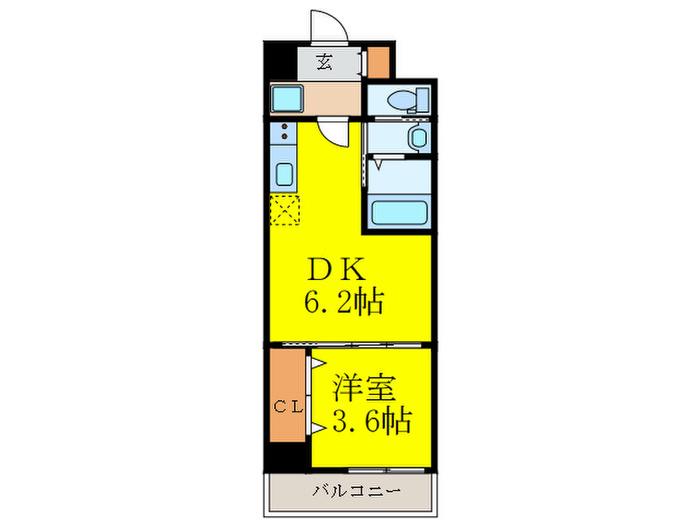 クローバー・レジデンス茨木(1DK/2階)の間取り写真