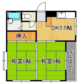 シャトレ小松(2DK/2階)の間取り写真