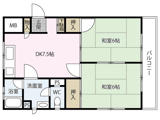 久都内マンション(2DK/2階)の間取り写真
