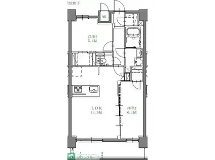 S-RESIDENCE上社AUREATE(2LDK/4階)の間取り写真