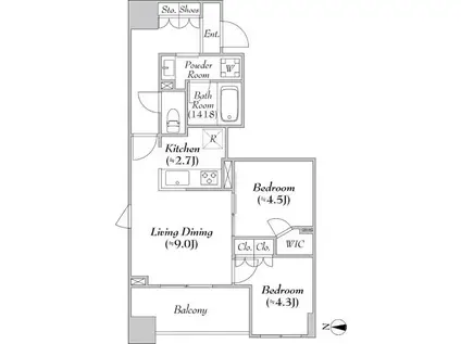 アスマチメゾン両国2(2LDK/6階)の間取り写真