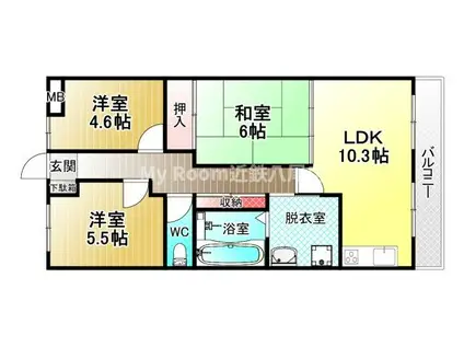 朝日プラザシティ八尾南2番館(3LDK/3階)の間取り写真