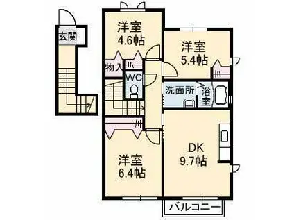 シャーメゾントランキルB(3DK/2階)の間取り写真