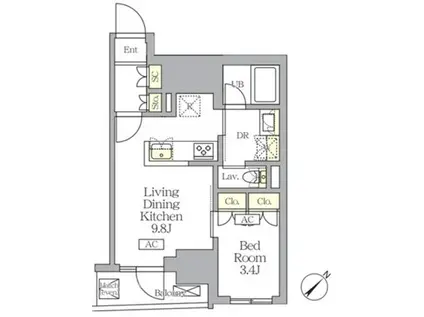 MFPRコート日本橋馬喰町(1LDK/4階)の間取り写真