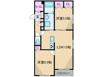 アシュテシュール(2LDK/1階)の間取り写真