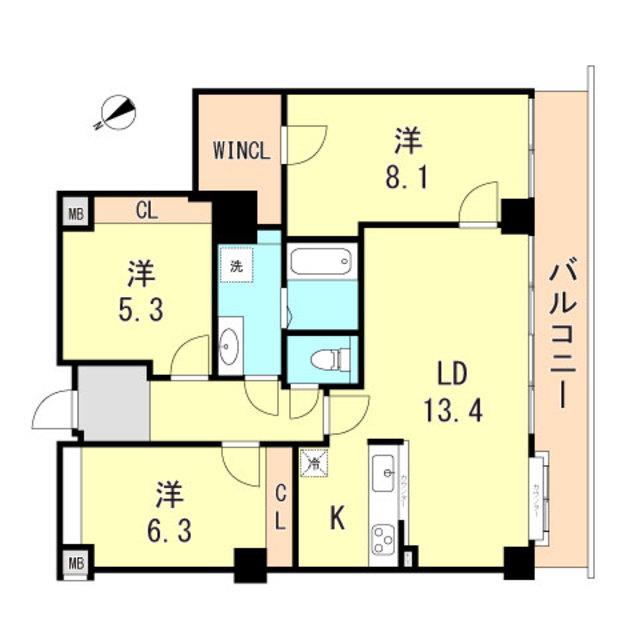 サバービアシティ21 B棟(3LDK/2階)の間取り写真
