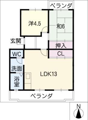 グリーンヒル東新K棟(2LDK/2階)の間取り写真