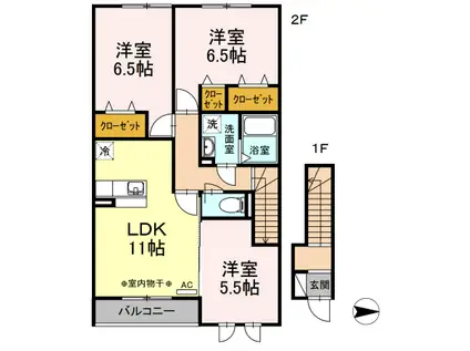 アクア・ミルB棟(3LDK/2階)の間取り写真