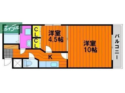 パインシティ(2K/3階)の間取り写真