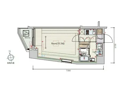 セリュークス上北沢(1K/4階)の間取り写真