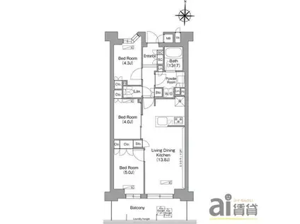 コンフォリア・リヴ八坂富士見(3LDK/2階)の間取り写真