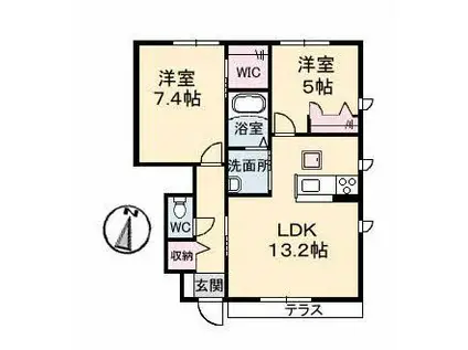 メイフラワーB棟(2LDK/1階)の間取り写真