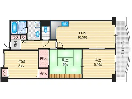 ステーションハイツ千里丘II(3LDK/5階)の間取り写真