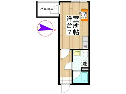 シャトームートン新船橋(ワンルーム/1階)の間取り写真