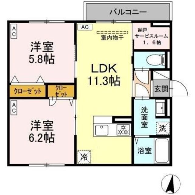 セレスティア向山(2LDK/3階)の間取り写真