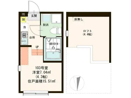 ハーモニーテラス北綾瀬II(ワンルーム/1階)の間取り写真