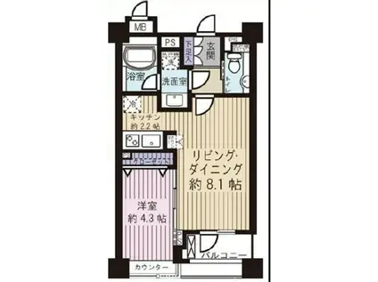 ダイナシティ三宿(1LDK/4階)の間取り写真