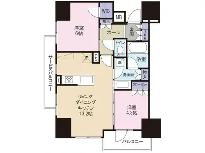 サンウッド東中野(2LDK/7階)の間取り写真