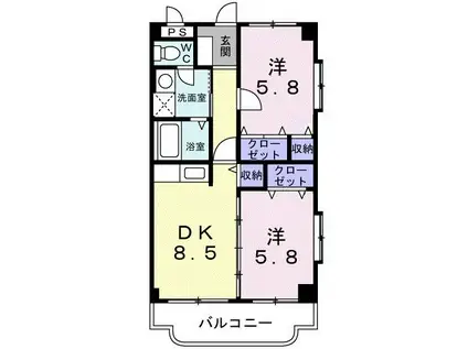 サンフラワー丸市(2DK/2階)の間取り写真